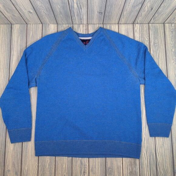 Robert Graham Men Blue Cashmere Wool Tight Knit V-Neck Long Sleeve Sweater Sz L - Picture 2 of 13
